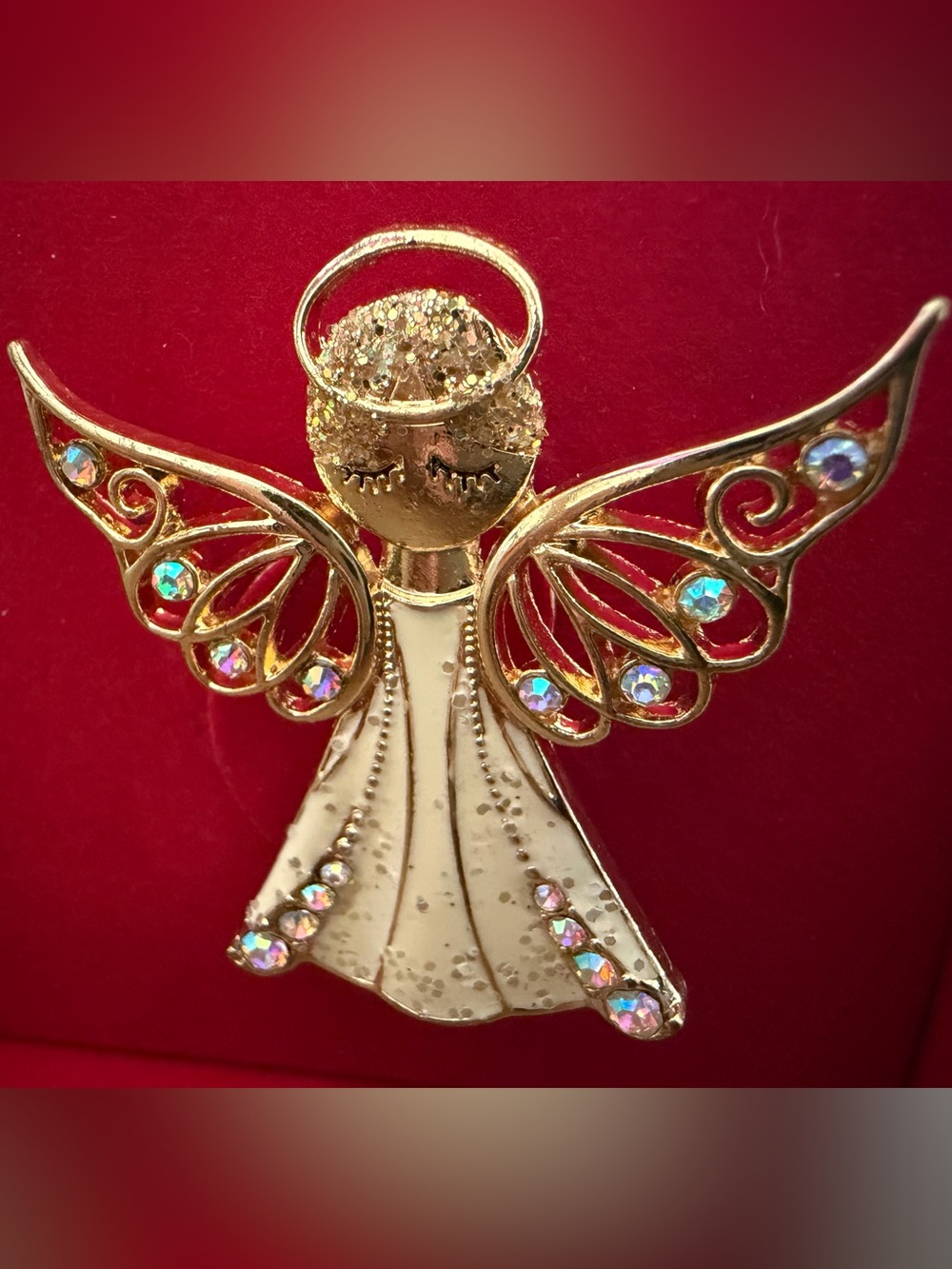 Gold Angel Brooch Pin with Aurora Crystal Accents - Women Jewelry